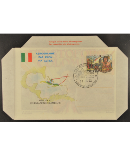 Italia 1992: Aerogramma A27, 850£ Cristoforo Colombo. Usato