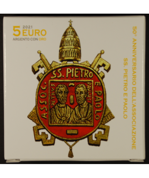 Vaticano: 2021 5€ in argento/oro '50° associazione S. Pietro e Paolo' in cofanetto