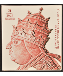 Vaticano: 2021 5€ bimetallico FS '500° morte Papa Leone X' in cofanetto