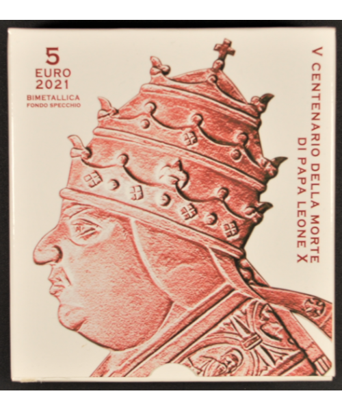 Vaticano: 2021 5€ bimetallico FS '500° morte Papa Leone X' in cofanetto
