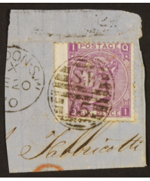 Gran Bretagna 1867 / 80: 6 pence violetto senza trattino. Usato su frammento