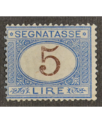 V.E. II 1870: Cifra ovale carminio e bruna. 5£ integro