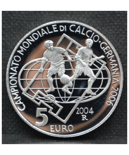 San Marino 2004: 5€ Mondiali di Calcio 2006 Proof, moneta sciolta