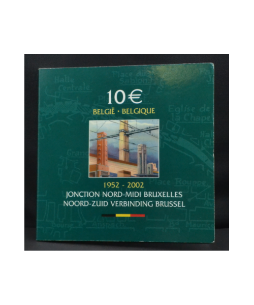 Belgio 2002: 10€ &#039;50° Linea Nord Sud&#039; Proof, in confezione