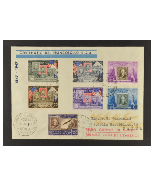 San Marino Cartoline 1947: 100° Francobolli USA