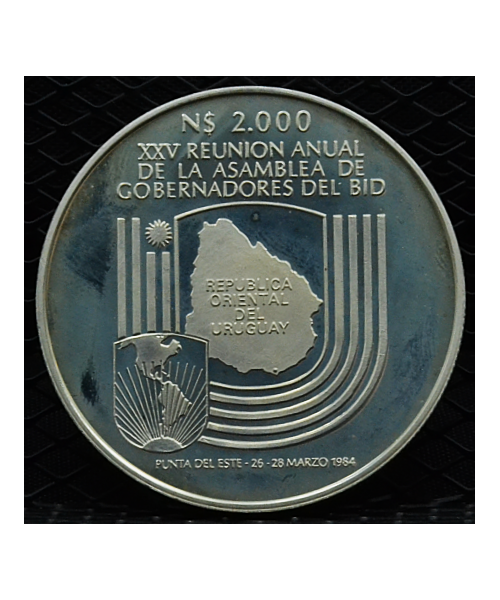 Uruguay 1984: 2000 Nuevos Pesos "25° meeting banca" PROOF