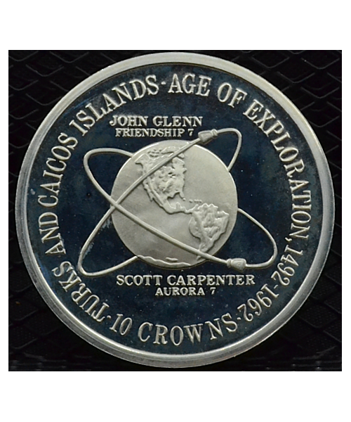 Turks &amp; Caicos 1975: 10 Corone "Età delle esplorazioni" PROOF