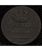Regno 2 Sicilie-Ferdinando II: 5 Tornesi 1853 MB/BB, cifra 3 della data su 1